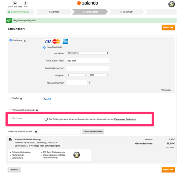 Zalando auf rechnung trick